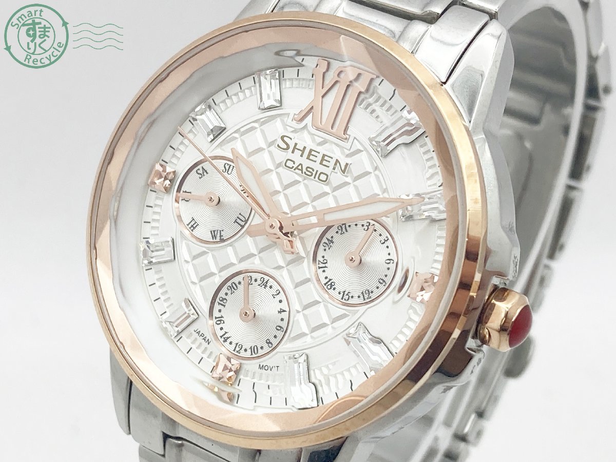 2403520449　♭ CASIO カシオ SHEEN シーン SHE-3029SGJ 腕時計 QZ スワロフスキー クリスタルインデックス 3針 レディース 中古_画像2