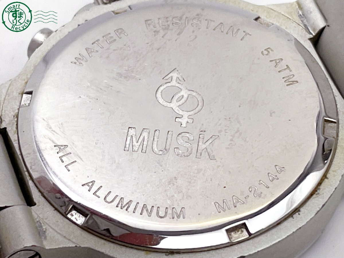 2403522482　＃ MUSK ムスク MA-2144 クォーツ QZ 3針 クロノグラフ アナログ 腕時計 黒文字盤 ブラック 純正ベルト ヴィンテージ 中古_画像8