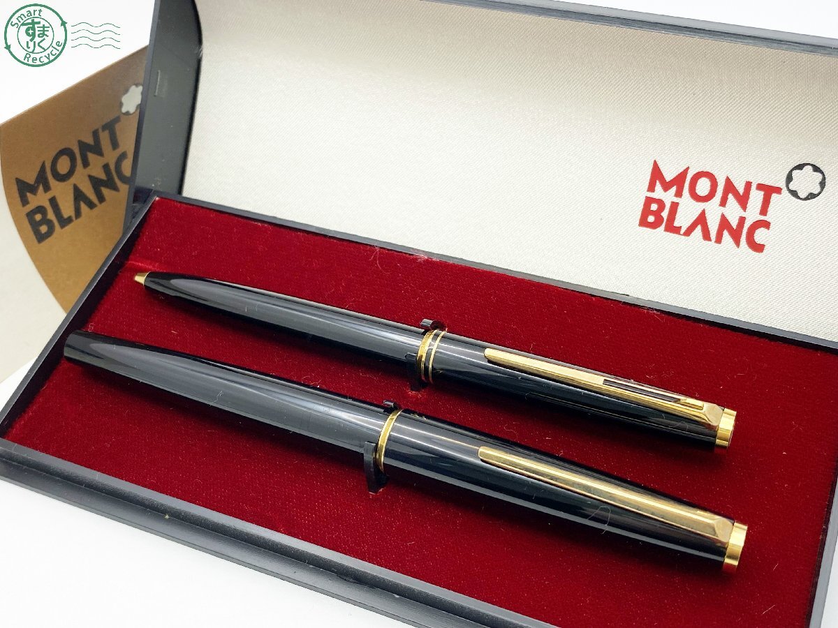 2403603992　△ MONTBLANC モンブラン 万年筆 ボールペン 2点 セット売り ブラック×ゴールド ケース・説明書付き 文房具 中古 ジャンク品_画像1