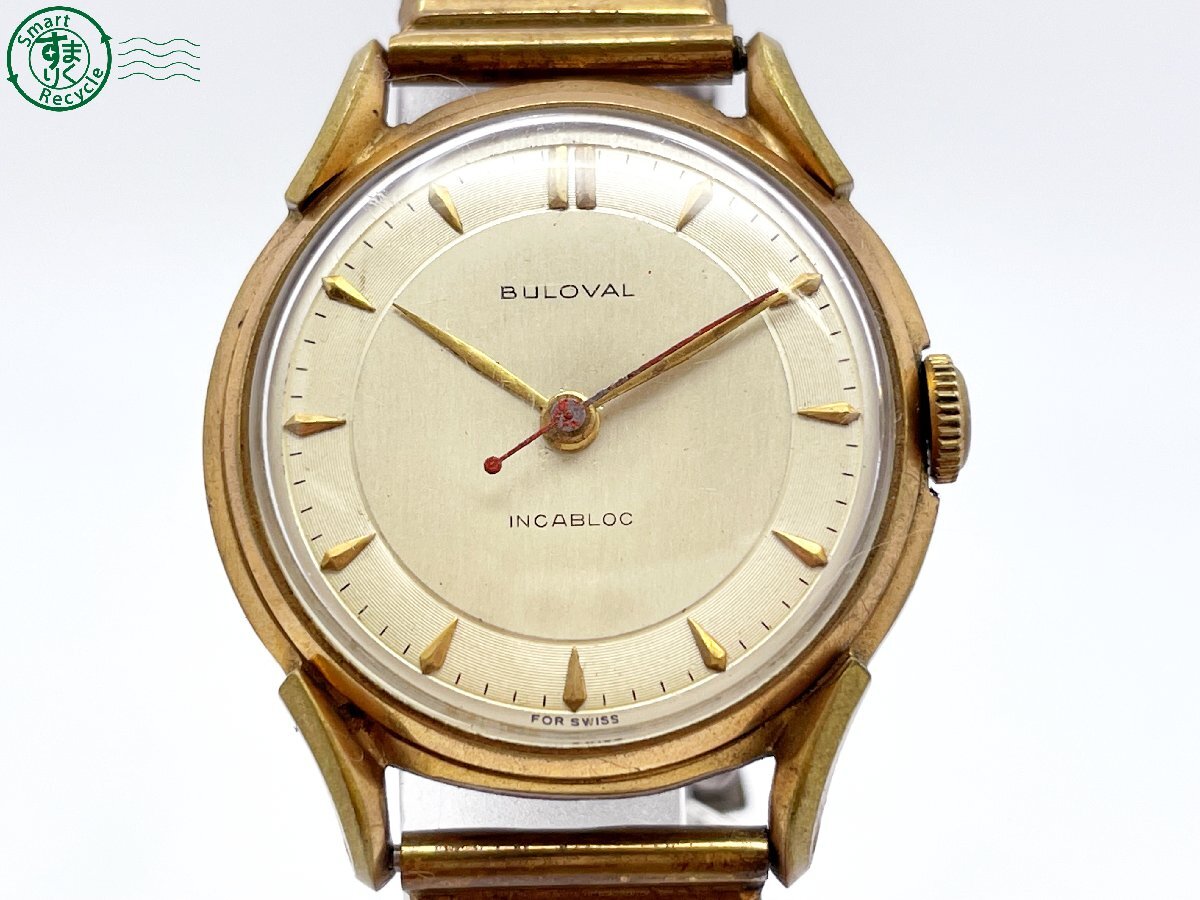 2403604218 # BULOVAL INCABLOC hand winding 3 hands analogue wristwatch Gold face Vintage used stainless steel men's 