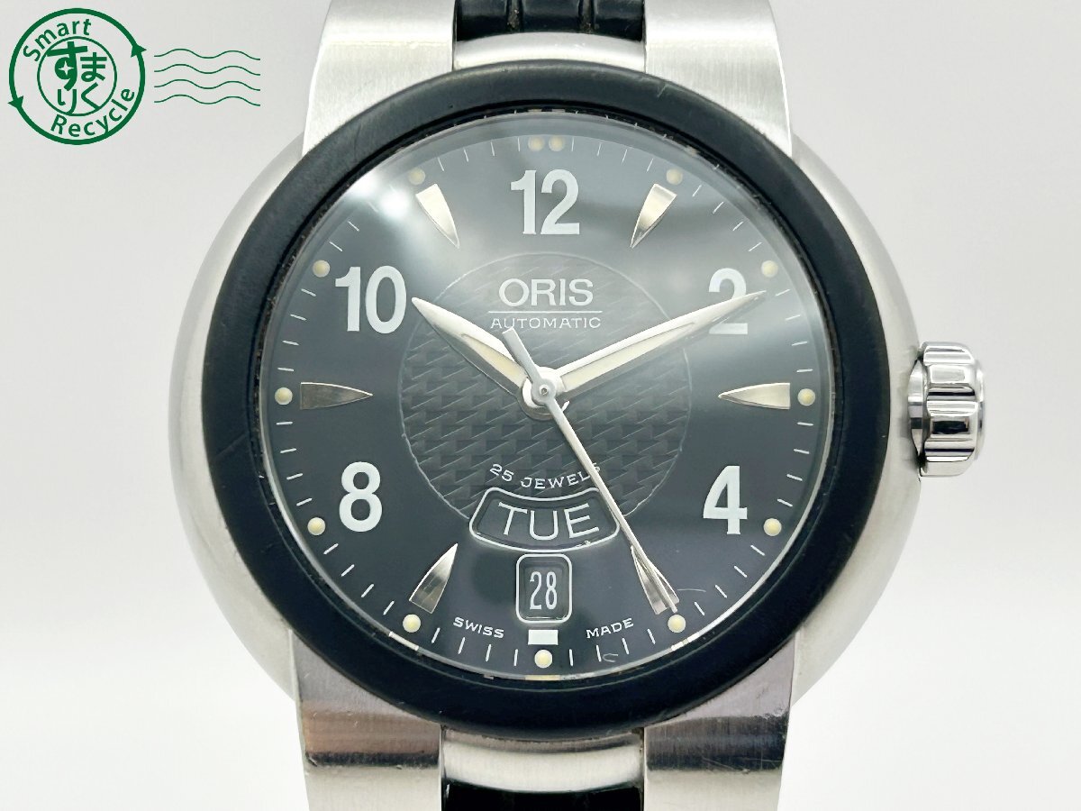 2403604697 ◇ 1円～! ORIS オリス 7518-44 Cal.635 AT 自動巻き 25石 裏スケ スケルトン 黒文字盤 デイデイト メンズ 腕時計 中古の画像2