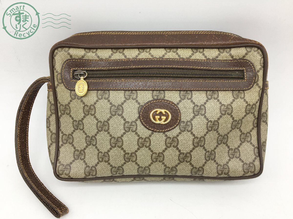 2403604749　＊ GUCCI グッチ セカンドバッグ 018・123・6021 レザー ベージュ ブラウン レディース クラッチバッグ 中古 ジャンク_画像1