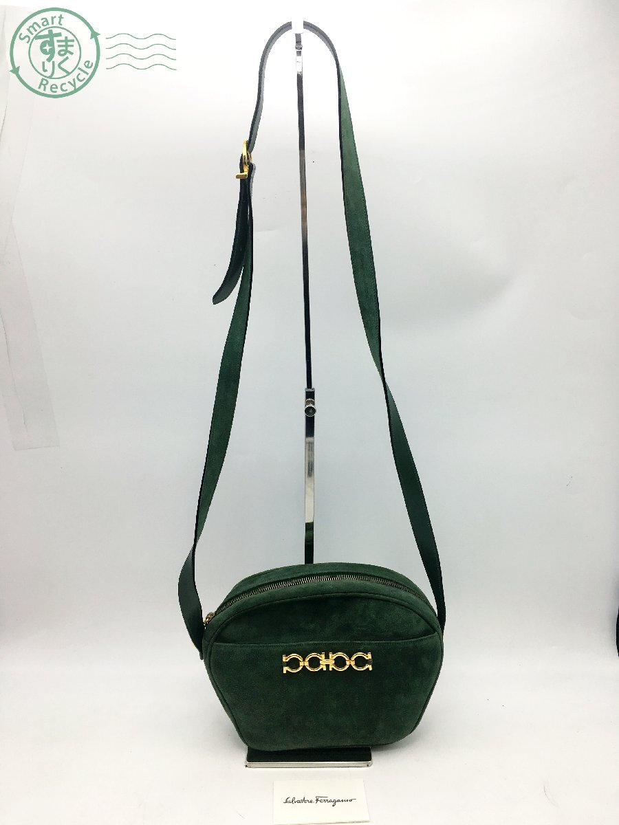 2403652730　☆ Salvatore Ferragamo フェラガモ ショルダーバッグ BA212593 スエード ダークグリーン レディース ブランド 中古_画像1