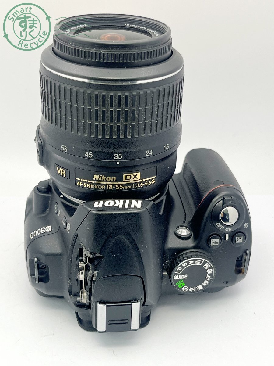 2403304590 ■ Nikon ニコン D3000 一眼レフデジタルカメラ AF-S NIKKOR 18-55㎜ 1:3.5-5.6G フラッシュ破損 バッテリー付き ジャンクの画像3