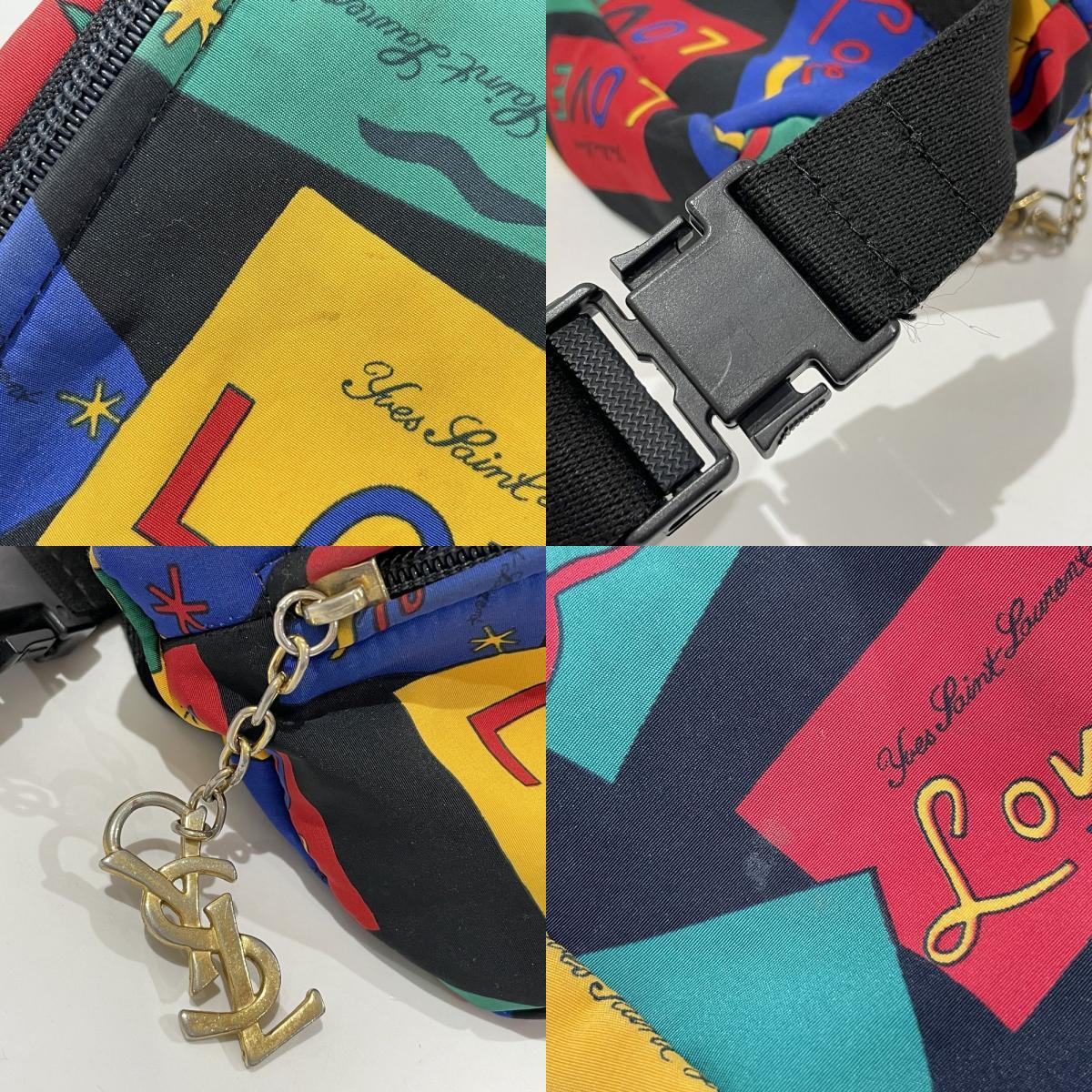 中古B/標準 YVES SAINT LAURENT イヴ・サンローラン ボディバッグ ロゴ プリント 総柄 ミニ ヴィンテージ レディース 20457943_画像10