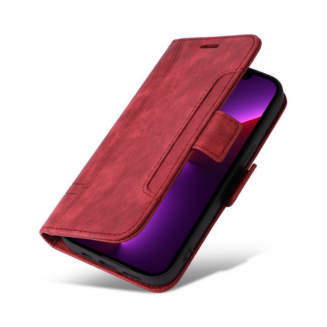 Iphone12miniケース　手帳型　赤　高級感　お洒落　上質PUレザー　アイホン１２ミニカバー　レッド　スピード発送　耐衝撃　カード収納_画像3