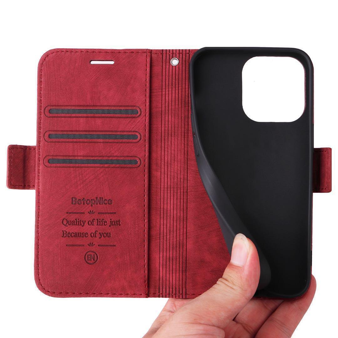 Iphone12miniケース　手帳型　赤　高級感　お洒落　上質PUレザー　アイホン１２ミニカバー　レッド　スピード発送　耐衝撃　カード収納_画像6