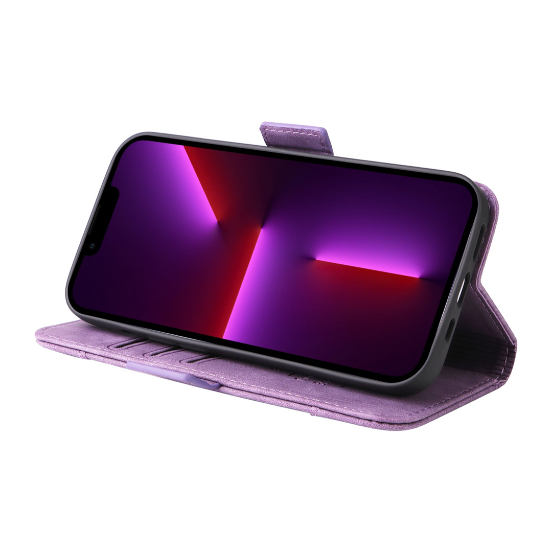 Iphone12用ケース 手帳型 紫色 高級感 上質PUレザー アイホン1２カバー パープル スピード発送 耐衝撃 お洒落 カード収納 