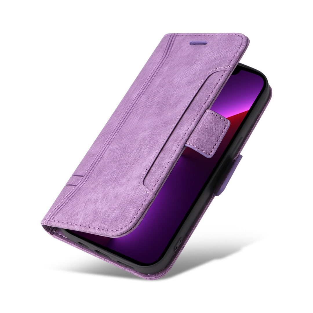 Iphone13ProMax用ケース 手帳型 紫色 高級感 上質PUレザー アイホン1３プロマックスカバー パープル スピード発送 耐衝撃 お洒落 _画像3