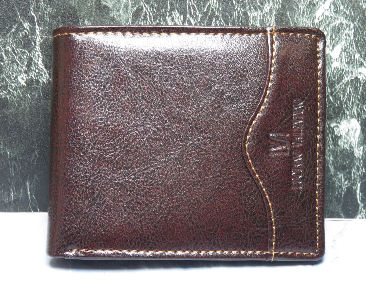 牛革 メンズ二つ折り財布、コンパクト財布、軽量財布、カード入れ＊新品＊当日発送（濃いブラウン）_画像9
