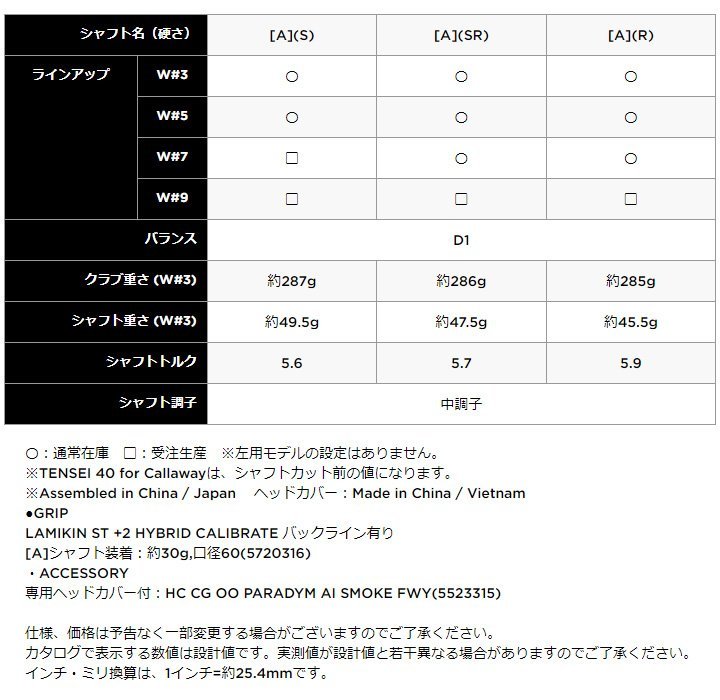 【新品】キャロウェイ パラダイム エーアイ スモーク マックス ファスト フェアウェイウッド 3W R シャフト：TENSEI 40 for CW MAX FAST_画像8