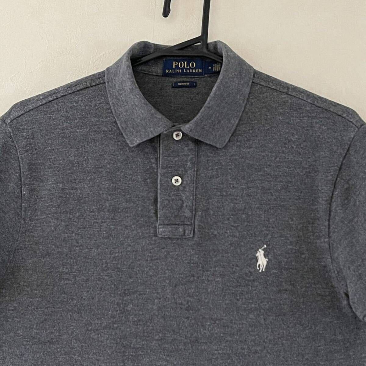 美品 Ralph Lauren(ラルフローレン)メンズ ポロ シャツ M(T175cm.B96cm)グレー 使用3回 半袖 トップス SLIM FIT ラルフローレン(株)_前側