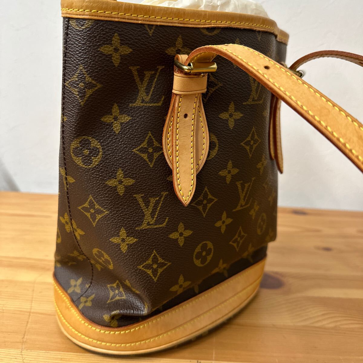 UTn466 LOUIS VUITTON ルイヴィトン ショルダーバッグ モノグラム トートバッグ バケット プチバケット SR1928_画像3