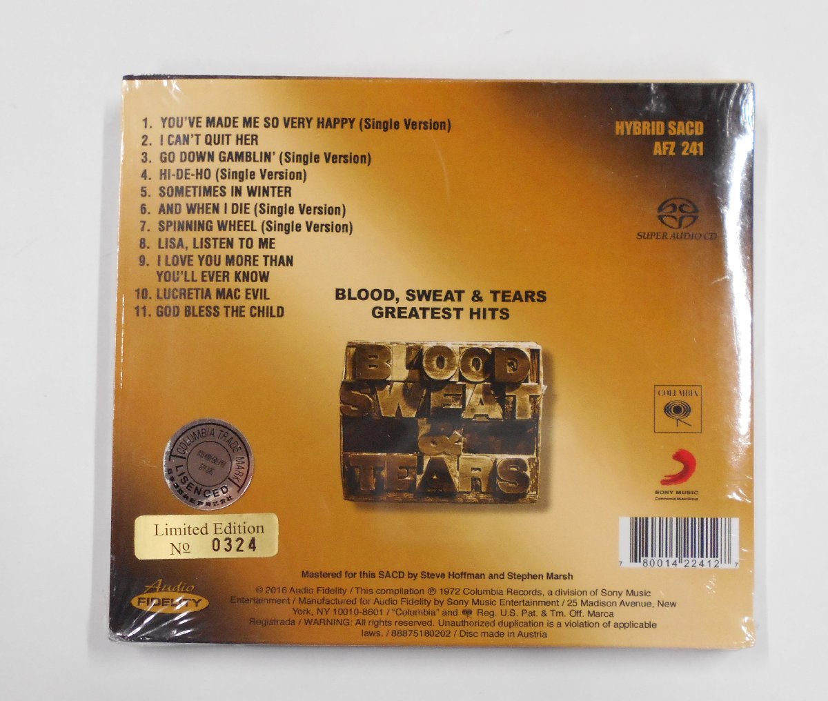 CD Blood,Sweat & Tears Greatest Hits / Audio Fidelity / HYBRID SACD 【ス738】_画像2