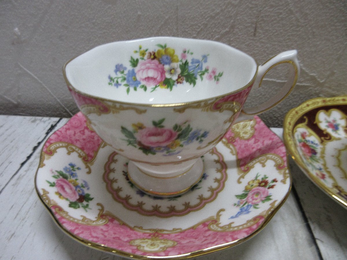 1円　ロイヤルアルバート ROYAL ALBERT　カップ＆ソーサー　５客セット　ピンク　ブルー　rose 【星見】_画像6