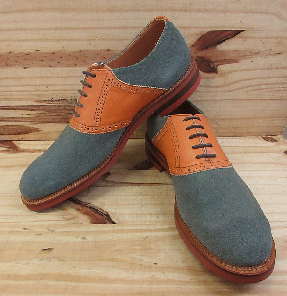 [ сделано в Японии ] новый товар туфли с цветными союзками замша x гладкий серый x orange UK8/26.5cm