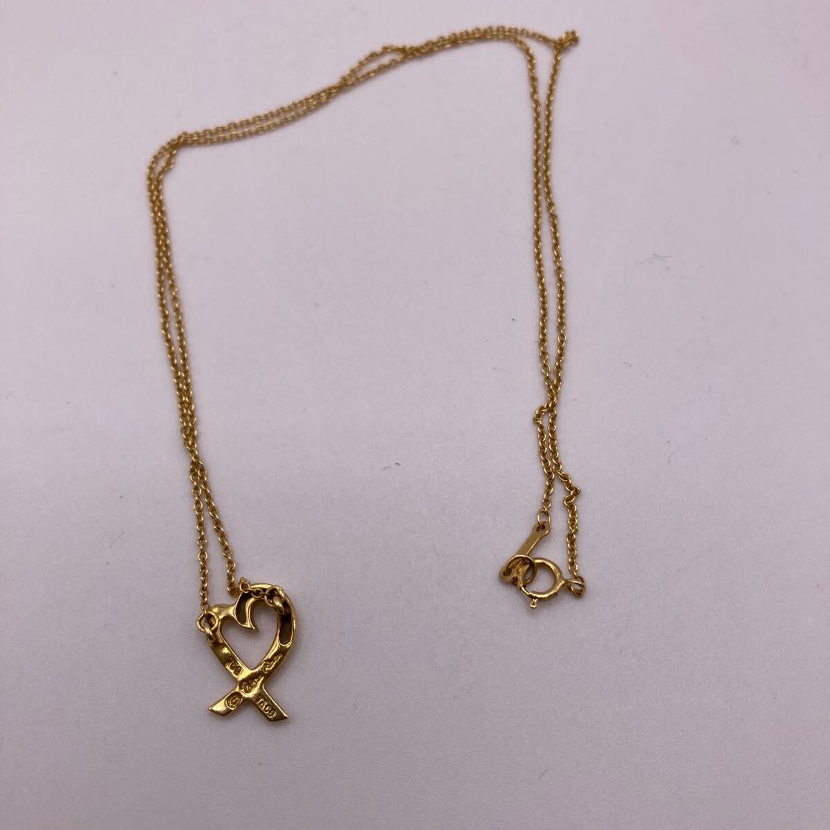 〇【6422】美品 Tiffany&Co. ティファニー 750YG ラビングハート ネックレス K18YG 約2.7g 全長約42cmの画像3