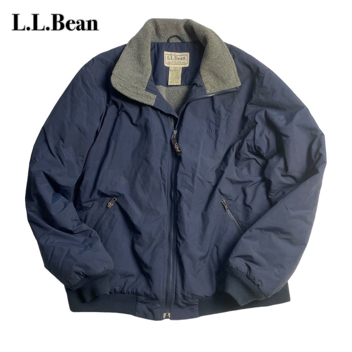 L.L.Bean エルエルビーン ブルゾンジャケット ネイビー紺 裏毛 L ナイロン 古着 90s ヴィンテージ レトロ 1スタ(1円スタート)_画像1