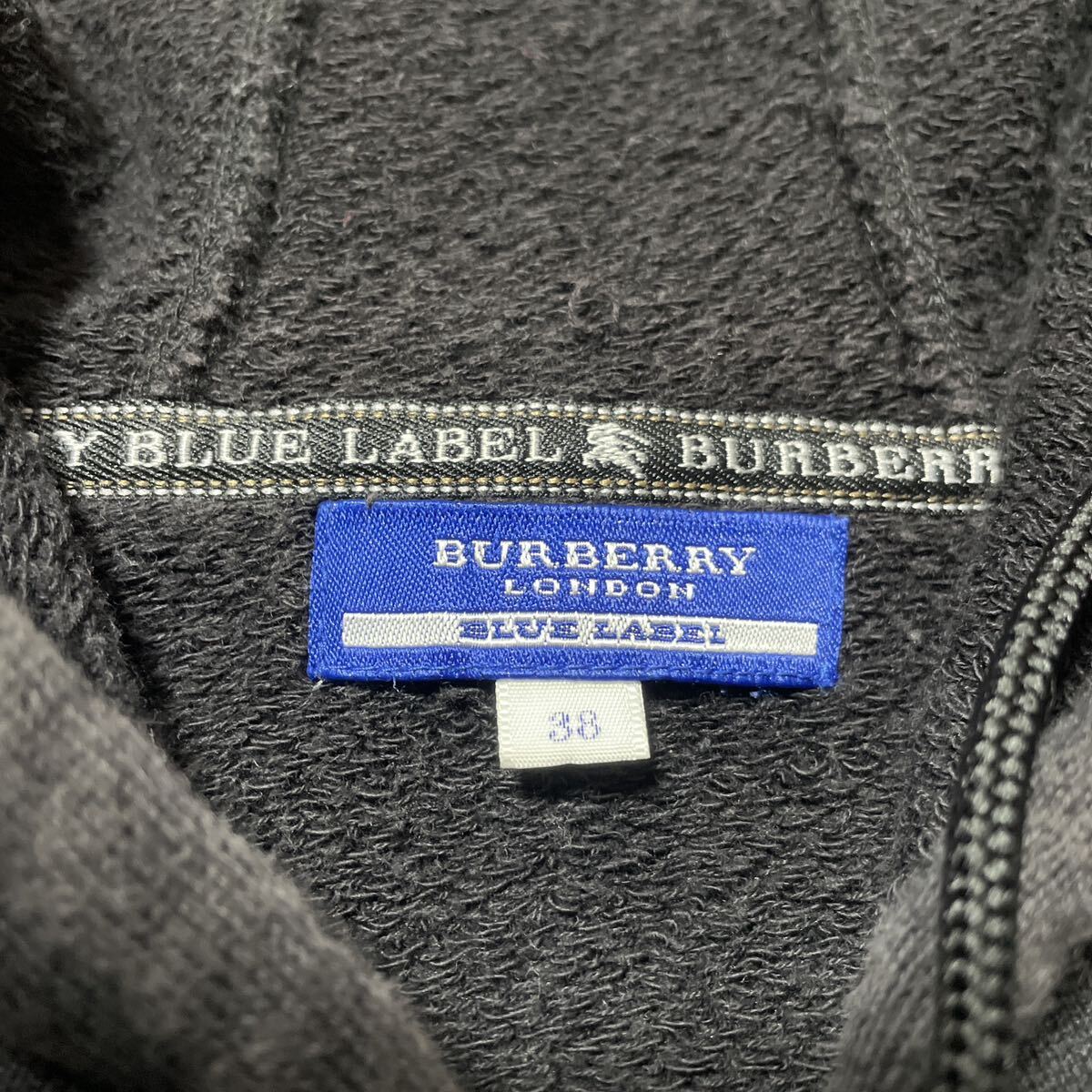 BURBERRY BLUE LABEL バーバリーブルーレーベル ジップアップパーカー 半袖ホース刺繍 38 M 黒ブラック 三陽商会_画像7