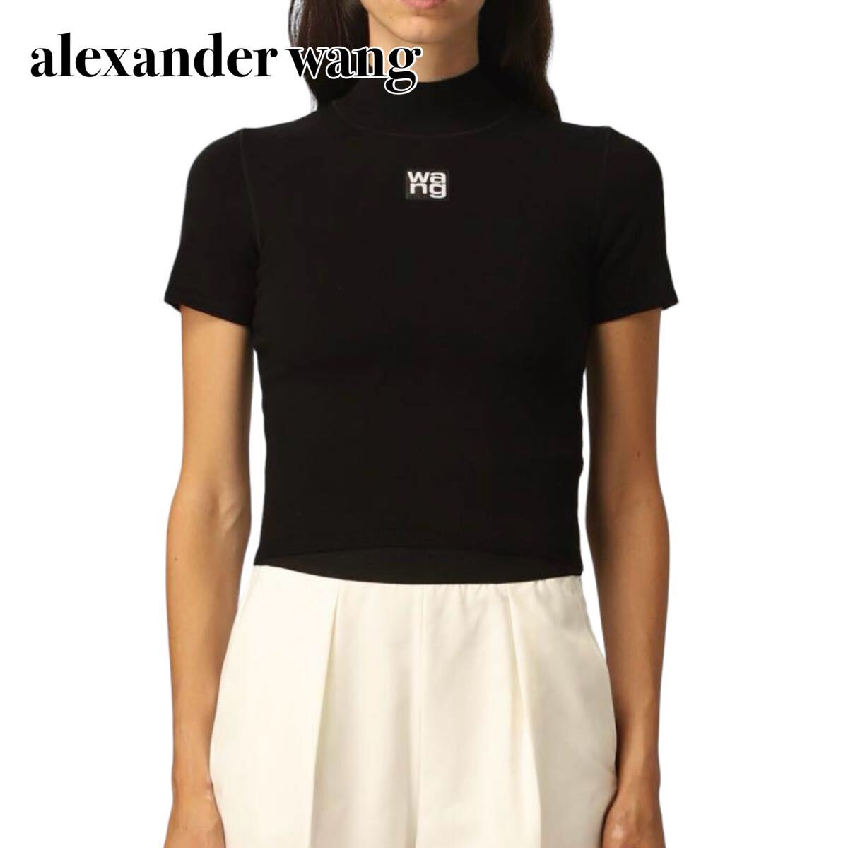 Alexander Wang アレクサンダーワン ボディコンニット モックネックトップス 黒 S 伸縮性_画像1