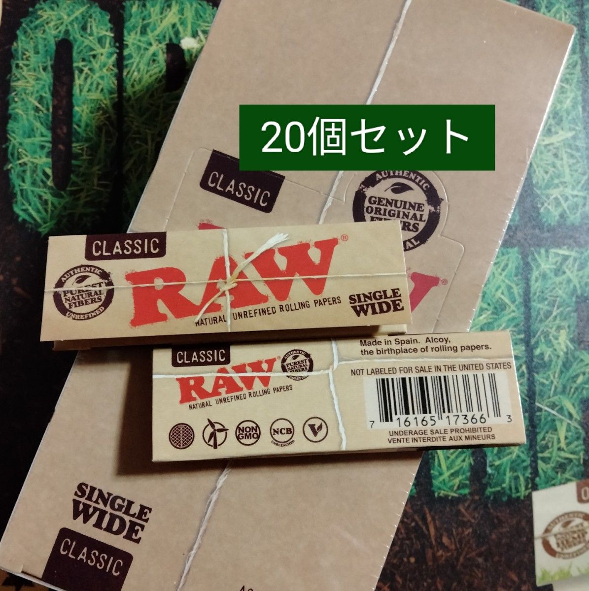 20個セット☆ Raw クラシック 無漂白 極薄 ペーパー 手巻き タバコ 巻紙 classic