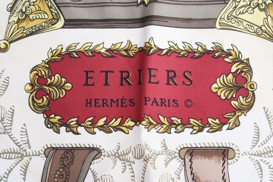 HERMES エルメス カレ90 シルクスカーフ ETRIERS 馬具柄_画像4