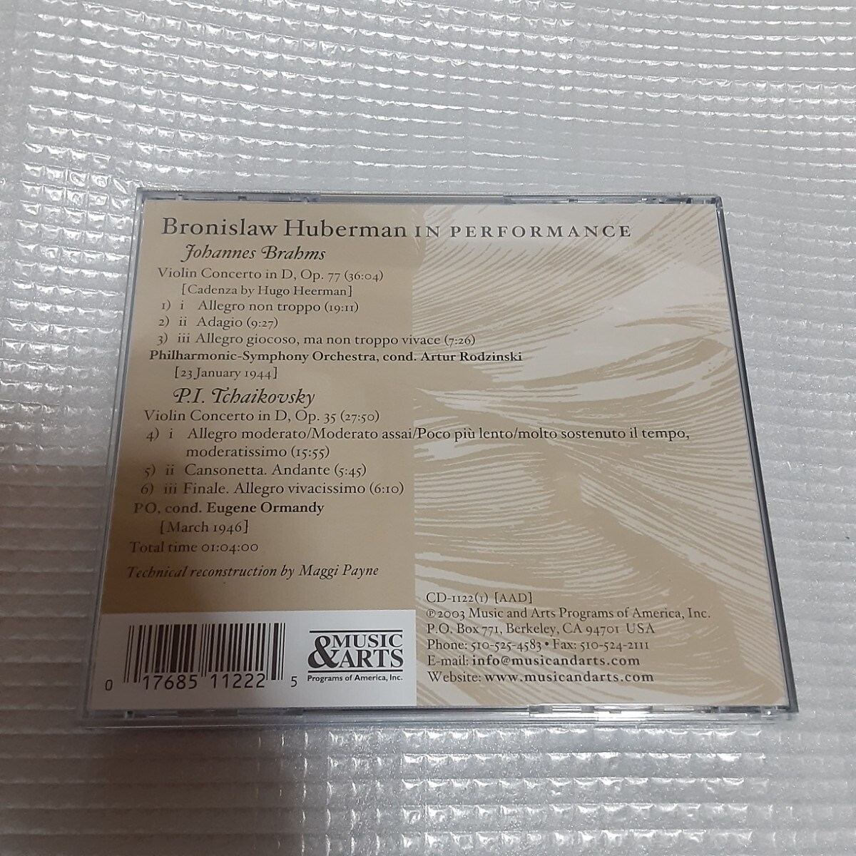 ● 米 music&arts cd-1122 ブロニスラフ・フーベルマン ブラームス チャイコフスキー ヴァイオリン協奏曲集 ロジンスキー オーマンディ_画像2