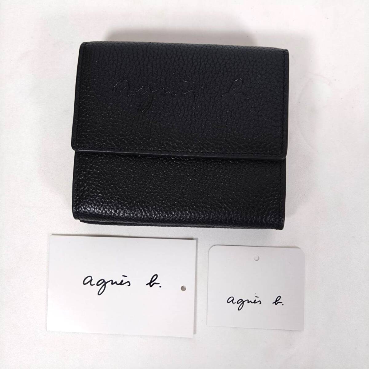 agnes b. Agnes B кожа двойной бумажник кошелек для мелочи .. inserting карта inserting женский мужской черный чёрный KC2501