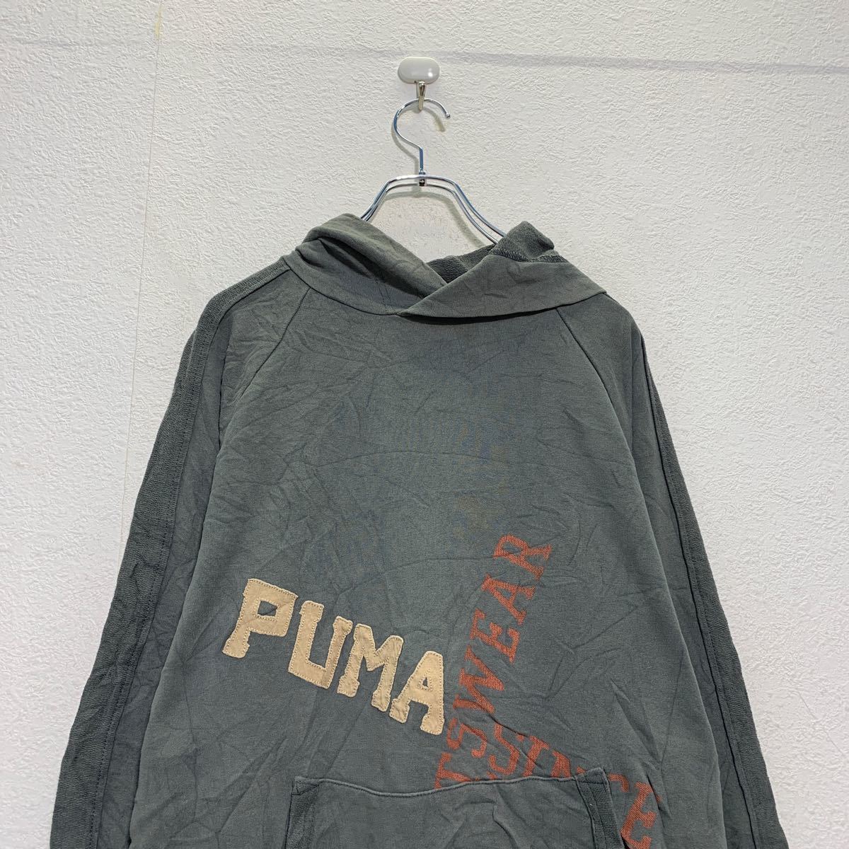 中古 古着 PUMA ロゴ スウェット パーカー XXL グレー ベージュ オレンジ プーマ フーディー ビッグサイズ 古着卸 アメリカ仕入 a603-5016_画像2