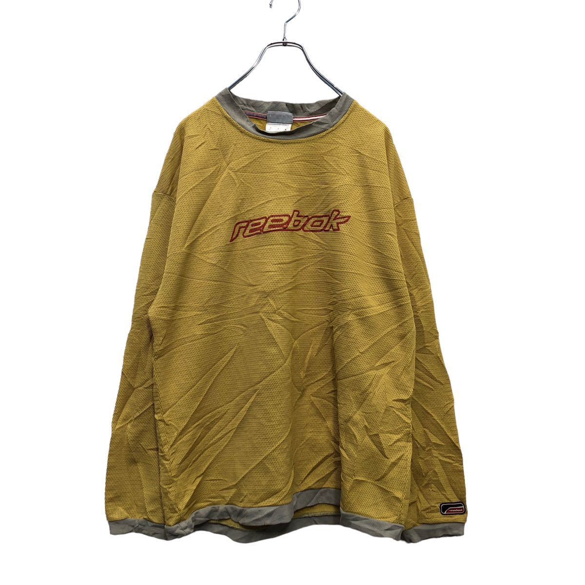 中古 古着 Reebok 長袖 メッシュ プリントTシャツ S マスタードイエロー リーボック ロンT ロングTシャツ 古着卸 アメリカ仕入 a603-5188_画像1