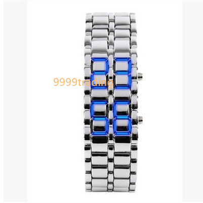 近未来型 LED デジタル ブルー×シルバー 腕時計 新品 光る表示LED腕時計 ブレスレット型 文字盤レス 格安 即納の画像1
