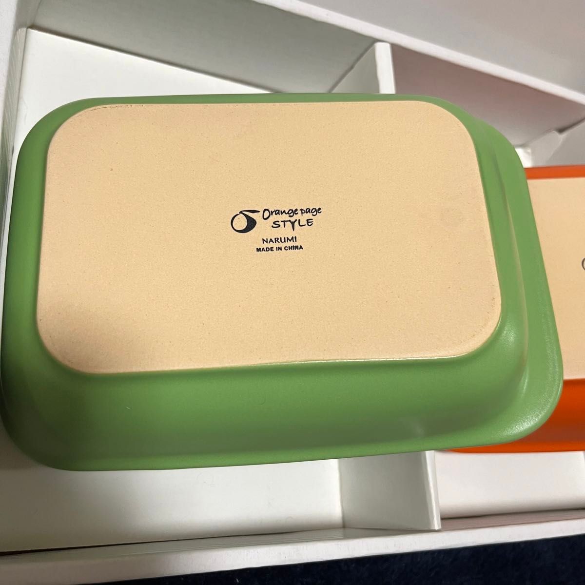 新品未使用 ペア トースタークックディッシュ オレンジ グリーン ナルミ・オレンジページスタイル  オーブントレイ グラタン皿