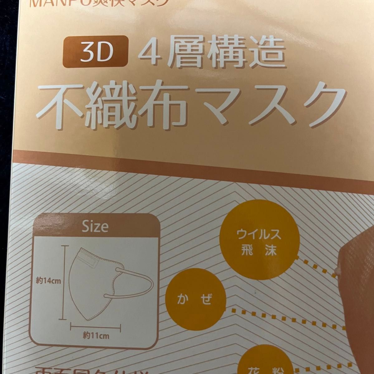 3D 立体マスク 不織布 4層 ノーズワイヤーあり 30枚 ピーチ 個包装 バラ売り可 ②