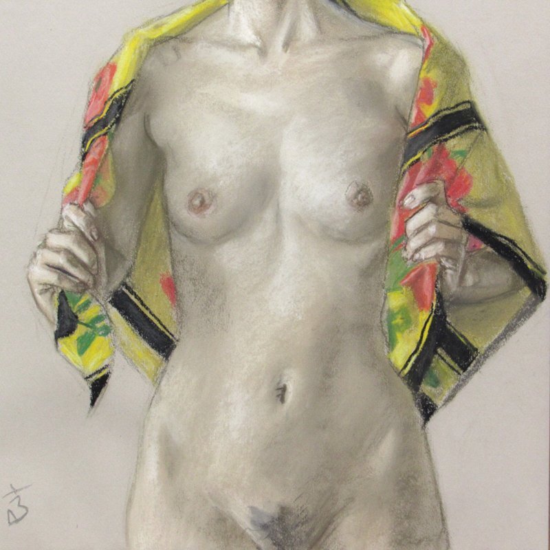 【GINZA絵画館】高塚省吾 パステル画１０号「花柄の布」裸婦画巨匠・１点もの S17Y5U0V9B2C4Dの画像8