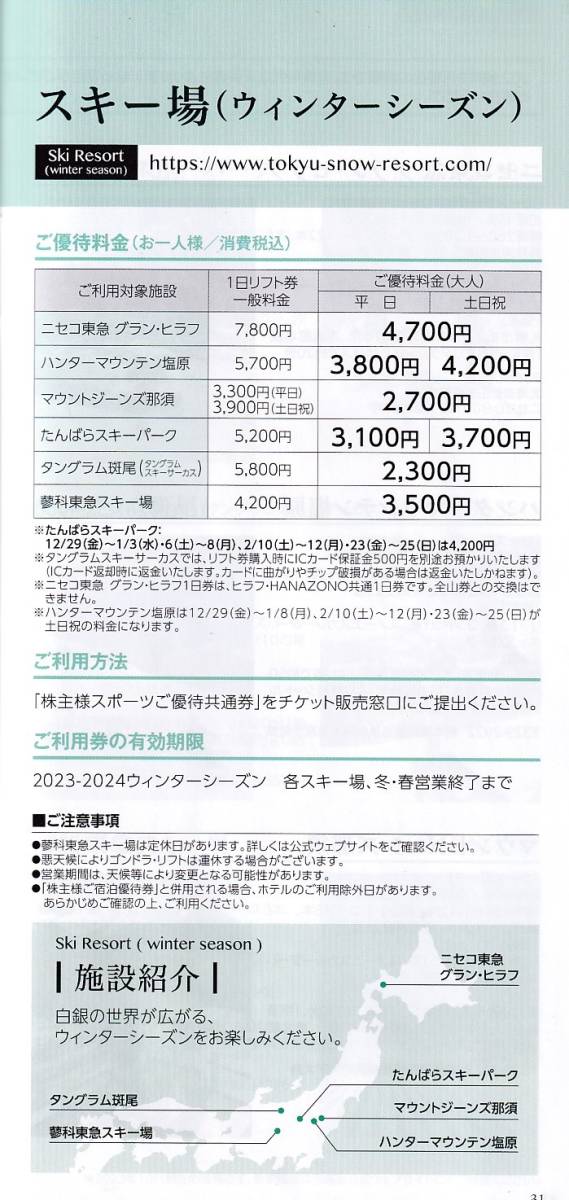 ■即決■１～９枚有■東急不動産ホールディングス株主優待券　スキー場(ウインターシーズン)他■_画像2