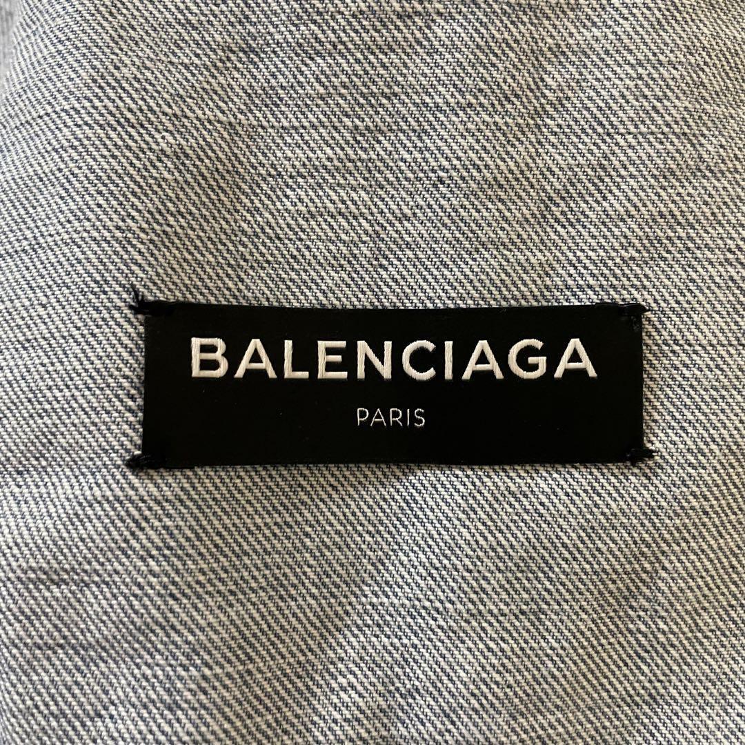 美品● バレンシアガ BALENCIAGA ● デニムジャケット バックロゴプリント Lサイズ ウォッシュド ロゴメタルボタン ダメージ加工 Gジャンの画像10