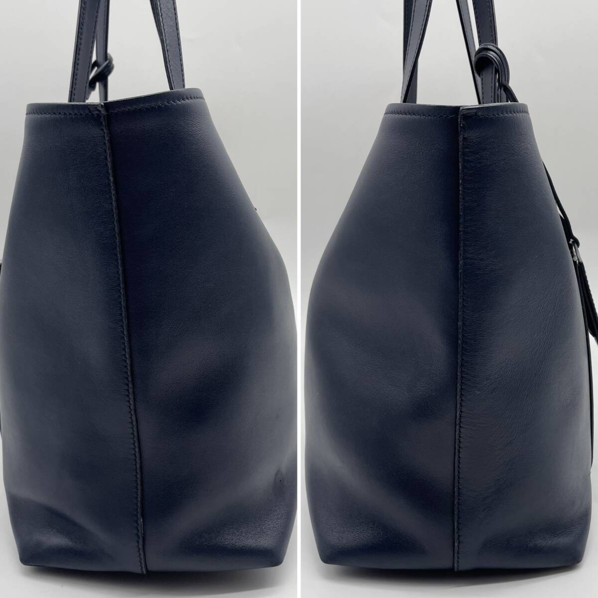 美品/A4収納● PRADA プラダ メンズ トートバッグ ショルダーバッグ 肩掛け可 ポーチ付き ビジネス レザー 革 大容量 書類鞄 ハンド 濃紺の画像5