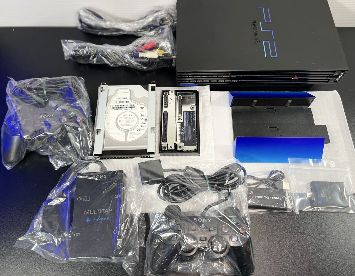 動作品 PlayStation2 PS2 本体 !スーパーセット SCPH-50000 プレステ 2台コントローラ/メモリーカード /スタンド/HDMI/HDD/ケーブル セット_画像3