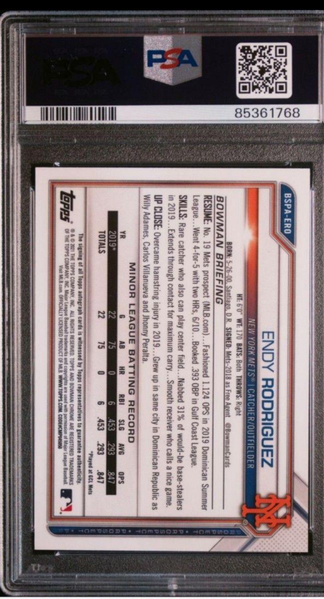 MLB TOPPS BOWMAN SAPPHIRE 1st ENDY RODRIGUEZ PSA8 NM-MT Pirates