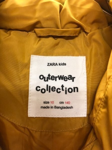 ZARA KIDS ザラキッズ 中綿 フード付き ジップジャケット 140サイズ 黄色 ポリエステル_画像2