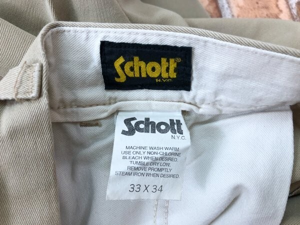 SCHOTT ショット 日本製 メンズ カラー ノータック ワーク パンツ ベージュ 33×34 綿 コットン