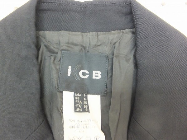 icb アイシービー レディース 日本製 ウール混レーヨン 比翼ボタン ジャケット 9 黒_画像2