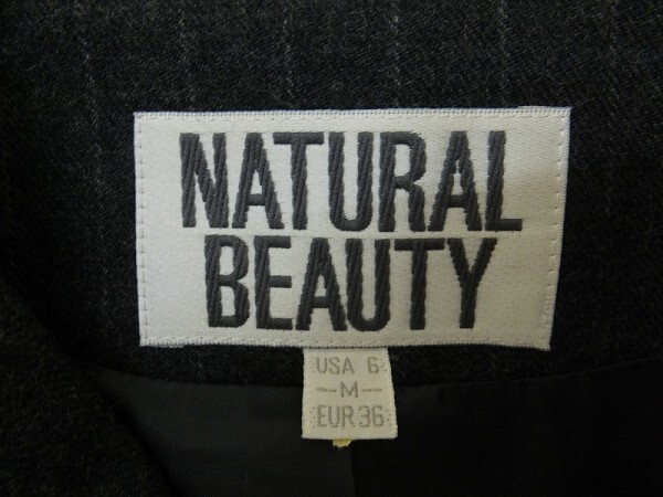 NATURAL BEAUTY ナチュラルビューティー レディース ストライプ ボタン ジャケット M グレー_画像2