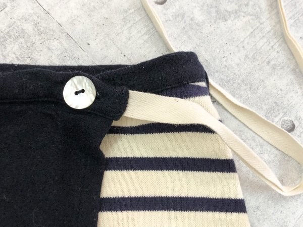 TRES COTON レディース ボーダー 切り替え ニット 巻きスカート 日本製 紺白 ウール綿_画像3