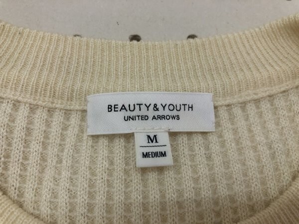 BEAUTY&YOUTH UNITED ARROWS ユナイテッドアローズ メンズ ワッフル生地 ニットセーター M アイボリー_画像2