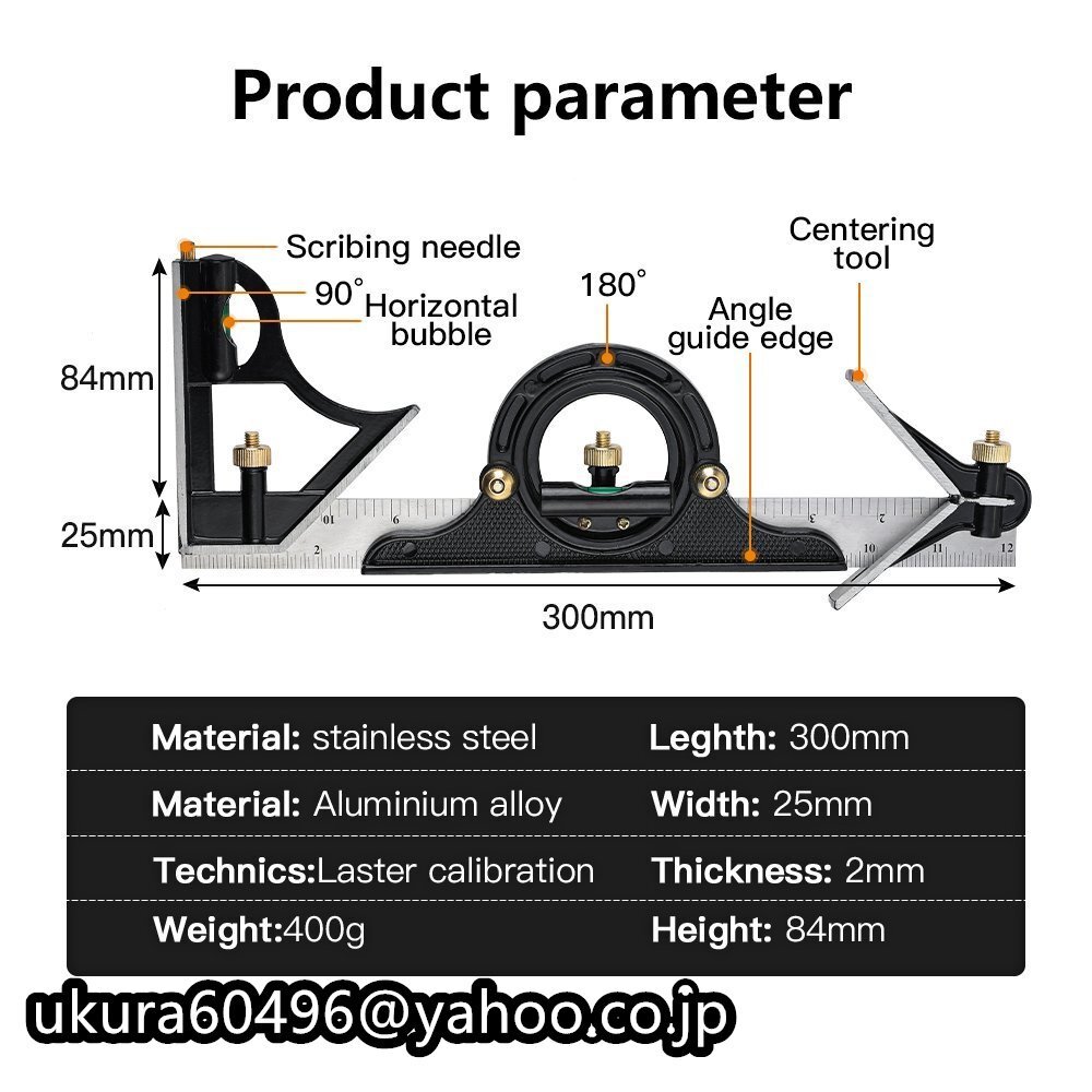 ★3 in 1 ☆ マルチ コンビネーシルチ セョン 直角 定規 マット ☆ ジニアエン仕様 調整可能 直角 定規 分度器 測定 ツールセット_画像6