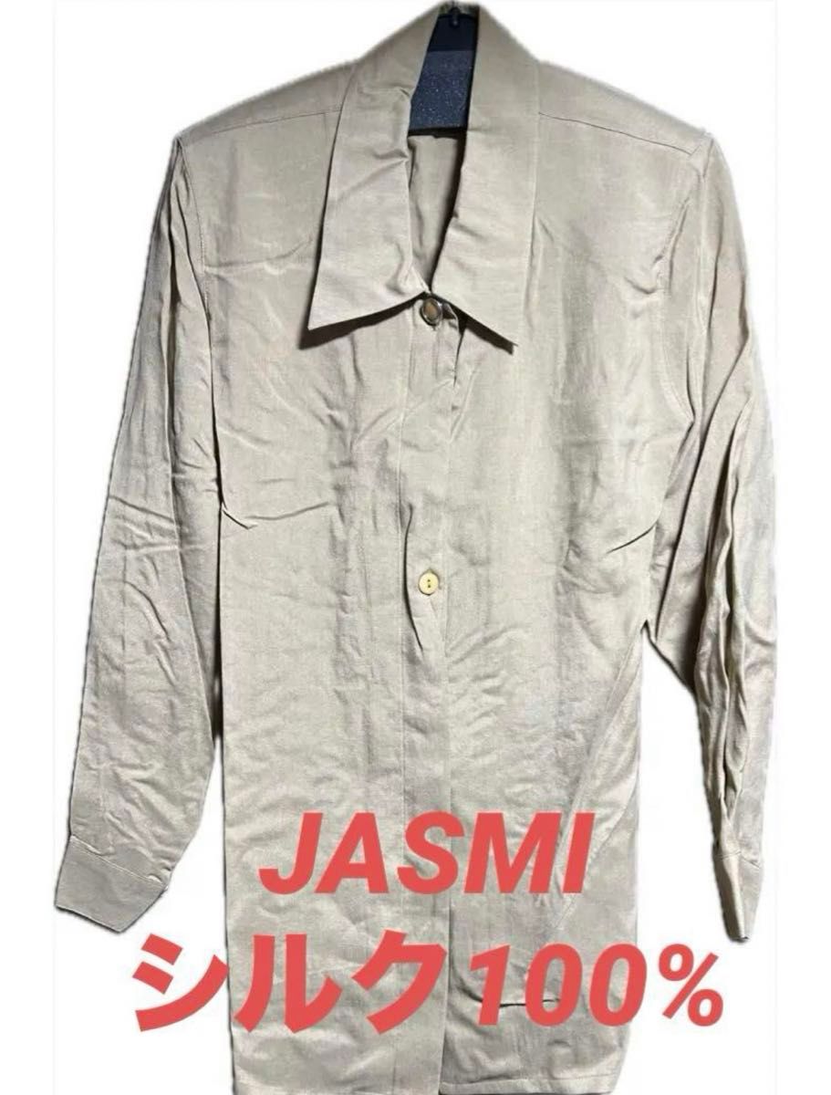 Jasmi Silk 薄いストライプ カーキ色 テーラードジャケット シルク M
