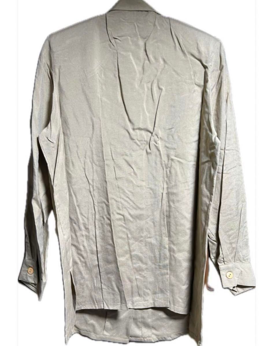 Jasmi Silk 薄いストライプ カーキ色 テーラードジャケット シルク M