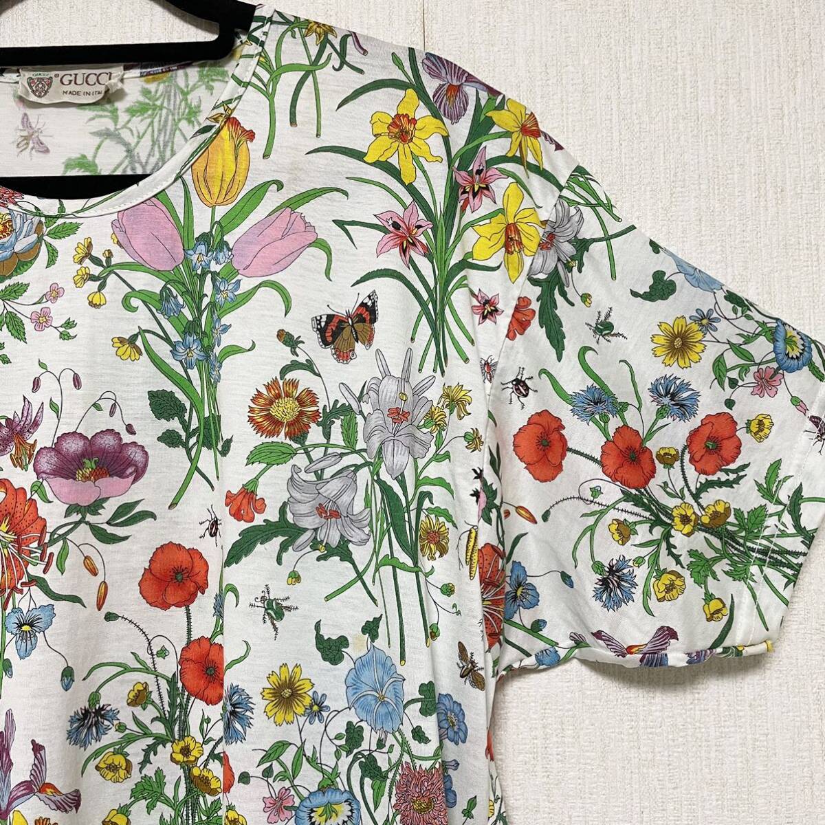 即決★GUCCI グッチ ヴィンテージ フローラ Tシャツ S ボタニカル 花柄 レア 希少 コットン オールドグッチ イタリア製_画像4