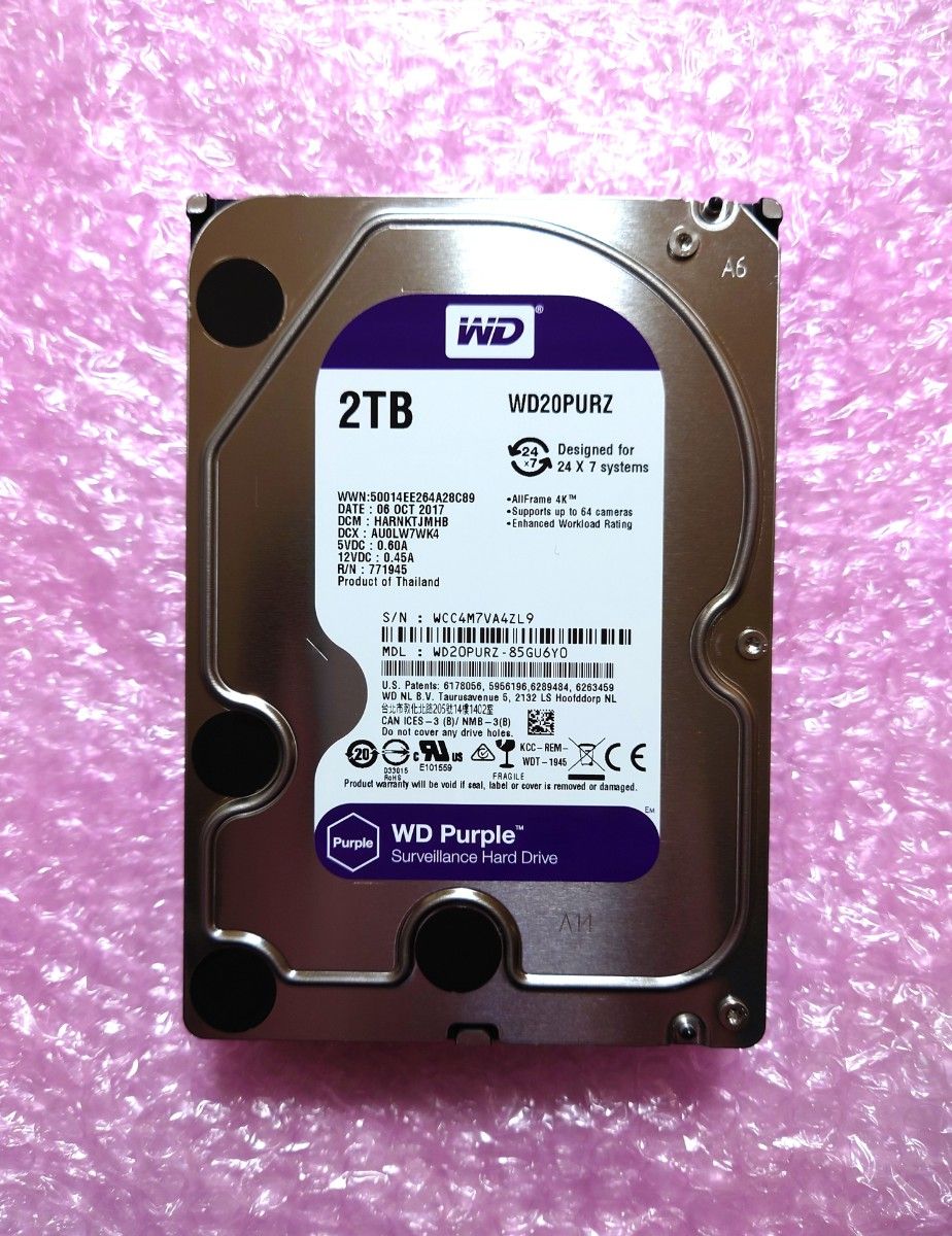 Western Digital WD20PURZ 2TB HDD 使用時間180時間 DIGA 監視カメラ